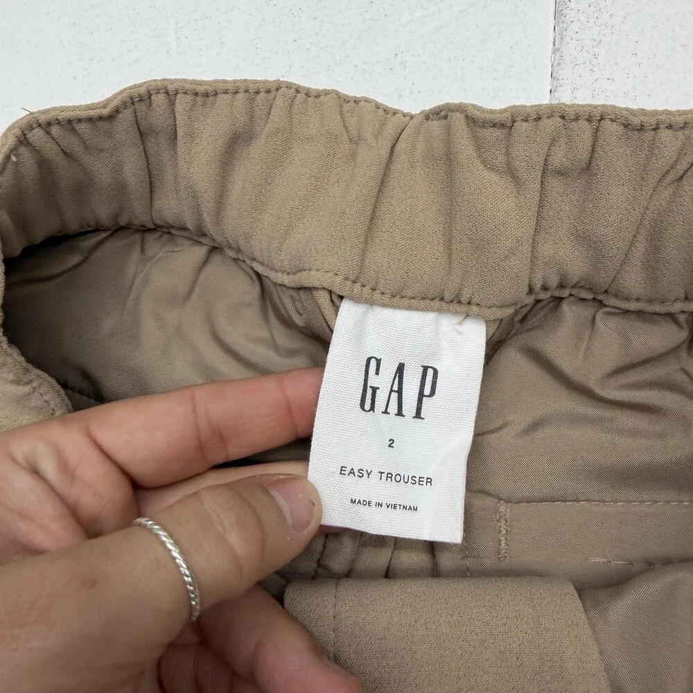 Gap Dress Pants Womens 2 Beige Easy Trouser Wide Leg Pull On Elastic Waist